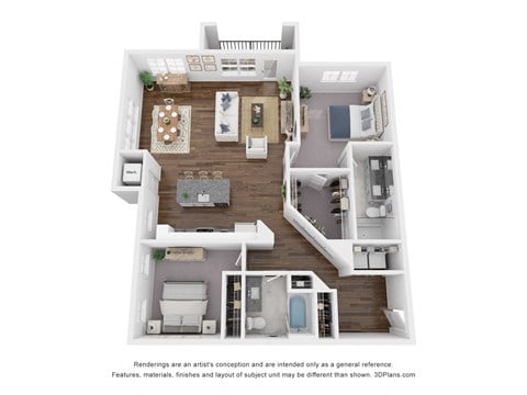 Floor plan for 2 beds, 2 baths, 1392 sqft